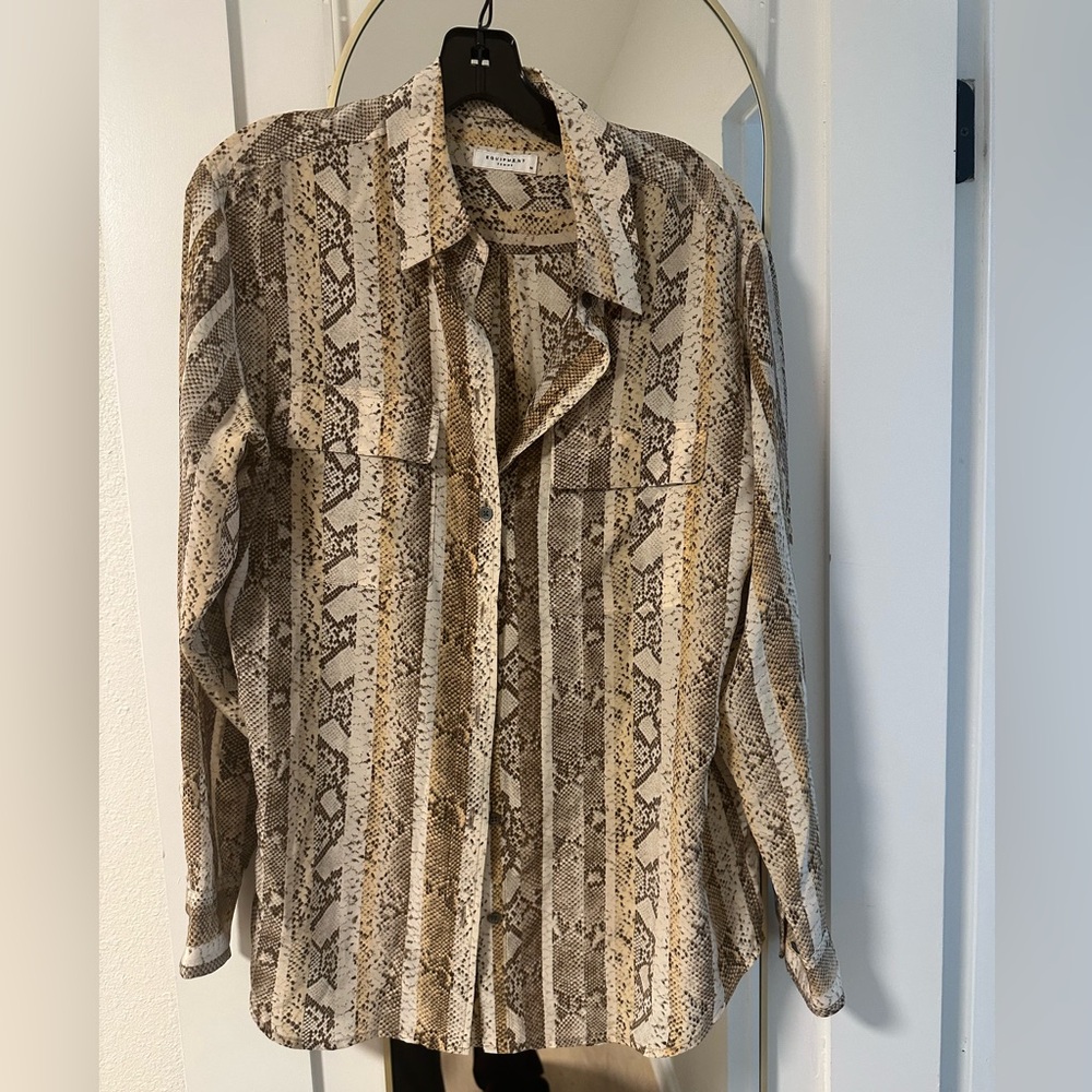 Equipment Femme women’s sheer snake print button up top blouse